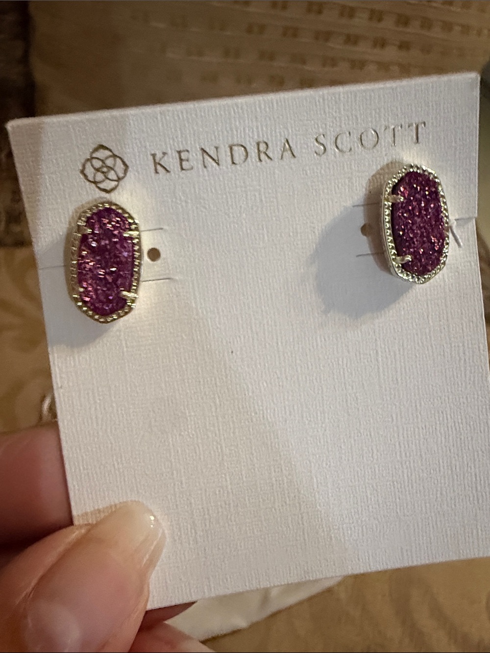 Kendra Scott Ellie Gold Stud Earrings in Deep Fuchsia Drusy NWT